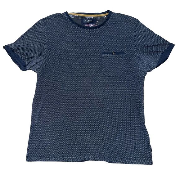 TED BAKER LONDON Men’s Roll Back Sleeve Navy Dot T-Shirt Size 4 - Picture 1 of 8